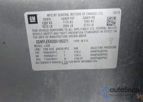 2013 Chevrolet Equinox 1Lt from USA, damaged, VIN 2GNFLEEK0D6186071